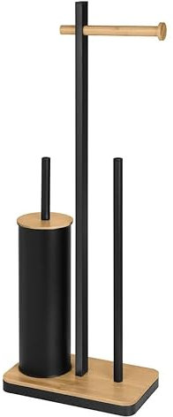 Yoka Home - Toilettenpapierhalter stehend Schwarz Bambus - Klopapierhalter stehend mit Klobürste - Klorollenhalter stehend mit Platz für 4 Reserverollen - WC Garnitur stehend H: 67,5 x B: 24,5 [cm]