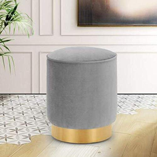 Nordic Fabric Runder Fußhocker Ottomane Pouf mit Metall-Sitzboden für Wohnzimmer, Schlafzimmer, Veranda, Grau