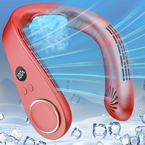 Kouric Neck Cooling Fan with Cold Air,Powerful Neck Fan Rechargeable Cold Plates,Ac Neck Cooler LED Display&5 Fan Speeds,Indoor Outdoor Best Hanging Battery Charging Necklace Fans for Women Men Kids