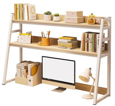 LYUCAYHQ Ladder Desktop Bookshelf, 3-Tier Desk Organizer Shelf, Desk Hutch Top Only, Multifunctional Shelf for Desktop, for Home, Office, Dormitory(Beige,75 * 90cm/30 * 35in)
