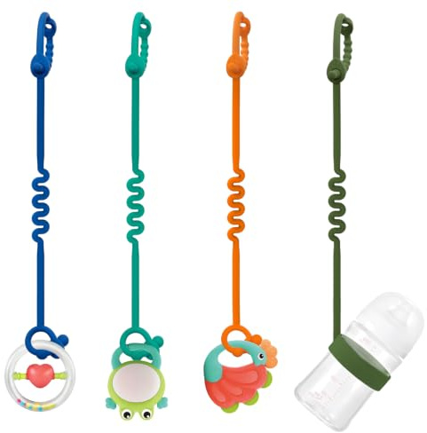 Schnullerkette Silikon - Verstellbare Silikon Schnullerkette und Cup Catcher Baby für Kinderwagen, Hochstühle, Kinderbetten, Autositze - Buggy Spielzeug Zum Befestigen (4 Stück)