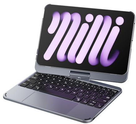 doqo iPad mini 7&Mini 6 case with Keyboard 8.3 inch 2021/2024, Keyboard case for iPad mini 7th/6th with Touch trackpad 7 Colors Backlit Wireless 360° Rotatable,Slim Protective Space Gray