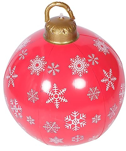 BESTonZON 5 Stück Aufblasbare Große Weihnachtskugel Dekoration Rot mit Schneeflocken Wetterfest für Außenbereich Weihnachtsfeier Garten Party Ornament