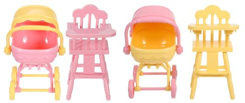 Alipis Puppenhaus Miniatur Zubehör 2Er Set Kinderwagen Und Baby Hochstuhl Spielzeug Realistisches Puppenzubehör Für Interaktives Spielen Und Dekoration Tragbar Kompakt