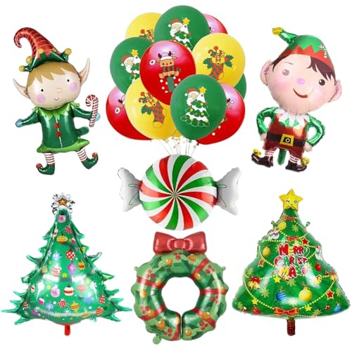 Juego de globos de aluminio de Navidad con corona de elfo, árbol de caramelo, globo de papel de aluminio de Feliz Navidad, Papá Noel, muñeco de nieve, globos de patrón clásico para Año Nuevo
