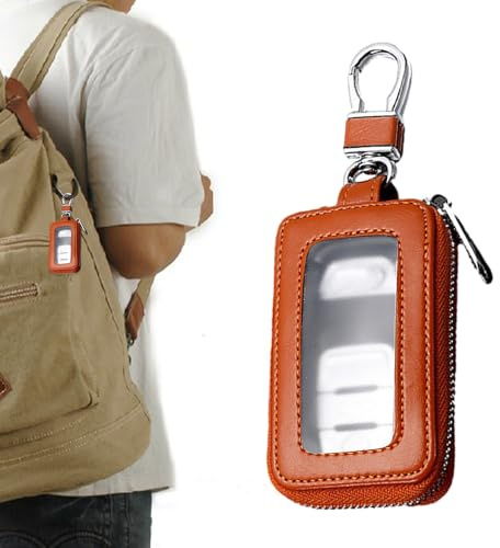 Estuche para llaves para automóvil - Bolsa para llaves de coche | Soporte para llavero inteligente, protector funda para llave automática con gancho de Metal y bolsa con cremallera para llavero rem