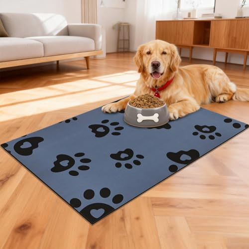 ABOHU Tappetino in Silicone per Animali Domestici Asciugatura Rapida Resistente allo Sporco Mat Antiscivolo in Silicone Carpet, Super Assorbente Tappetino Ciotole Gatto, per Cani Gatti (40x60 cm,blu)