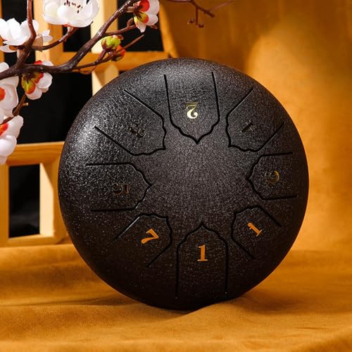 Zungentrommel Kinder, Professionelles Steel Tongue Drum 6-14 Zoll 8-15 Töne, Mini Handpan Instrument Trommel D-Dur Für Anfänger, Handpan Drum Für Klangheilung(Schwarz,14 inch 15 Note)