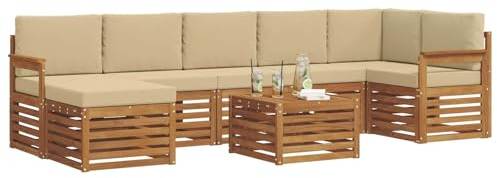 vidaXL Sofagarnituren 8 pcs Natur und Beige Massivholz Akazie, Garten, modernes Sofa-Set für draußen, gemütliche Terrasse, langlebige Lounge und Entspannung