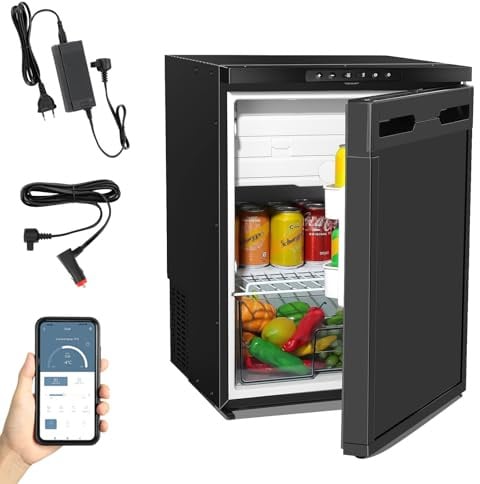 GEARFLOW 65L Kompressor Kühlbox mit APP-Steuerung 12V 24V 230V, Mini Kühlschrank mit seitlich öffnender Tür, Wohnmobil Kühlschrank mit Gefrier für Auto, LKW, Boot, Reisemobil, Camping