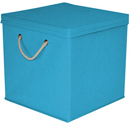 CM3 1 Stück Türkis Faltbox 30 x 30 x 30 cm Aufbewahrungsbox faltbar mit Kordel und mit Deckel
