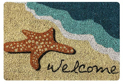 Coloranimal Doormat Sea Beach Starfish Design Indoor Outdoor Front Door Mats Non Slip Rubber Area Rugs Heavy Duty Entry Way Shoes Scraper Rug