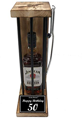Jim Beam Geschenk 50 Geburtstag Eiserne Reserve Black Edition - Text s/w Happy Birthday 50 Geburtstag - Spirituosen Geschenkverpackung Bourbon Whisky (1 x 0.70 l)