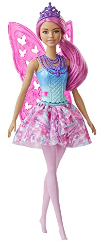 Barbie GJJ99 - Dreamtopia Feen-Puppe, ca. 30 cm groß, mit einem Juwelen-Outfit in Pink und Blau, pinken Haaren und Flügeln, Spielzeug Geschenk für Kinder ab 3 Jahren