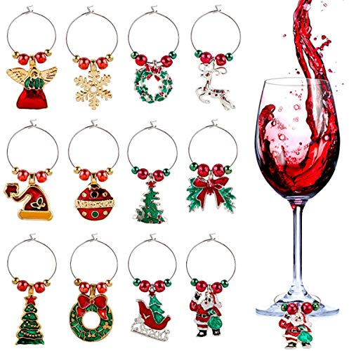 Molinter Weinglas Anhänger Sets Weihnachten Wein Charms Marker Glasmarkierer Ringe für Party Bar Weihnachtsfeier Familientreffen Tischdekoration
