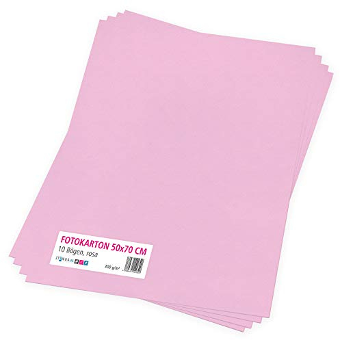 itenga Fotokarton 10 Blatt 50 x 70 cm 300 g/qm - Tonpapier Tonkarton Druckerpapier Bastelpapier Bogen durchgefärbt zum kreativen Gestalten und Basteln (Rosa)