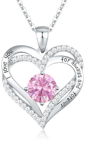 CDE Necklaces for Women Birthstone Pendant, Sterling Silver Love Heart Rose Gold Jewellery Gifts for Mum Her Wife Girlfriend Anniversary Birthday Mothers Day (925 Sterling Silver, 10-Oct)