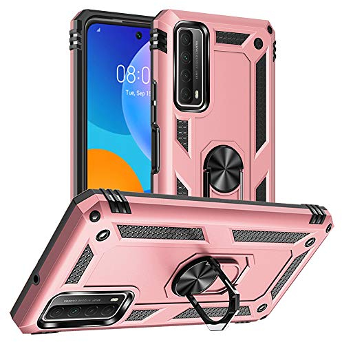 Yiakeng Hülle für Huawei P Smart 2021, Stoßfest Schutzhülle Mit Ring Standfunktion Case Cover für Huawei P Smart 2021 (Roségold)