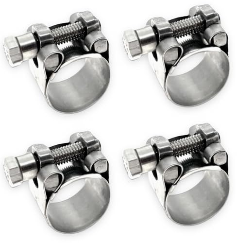 CHUN YUNG DA Gelenkbolzenschelle W4 Edelstahl 304 – Schwerlast Schlauchschelle TT, 23-25 mm (0,91-1 Zoll), Robuste Breitbandschelle für Einspritzleitungen, 4er Pack