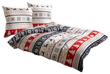 Traumschlaf – Feinflanell Bettwäsche Set – Flanell Bettbezüge aus 100% Baumwolle mit Reißverschluss – Winter Bettgarnitur mit Hirsch-Motiv 200x200 cm + 2X 80x80 cm