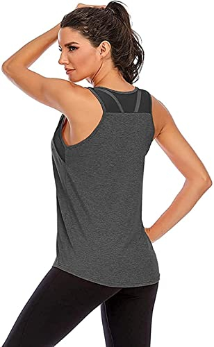 Nekosi Damen Sporttop Yoga Tank Top Oberteil Laufen Fitness Ärmelloses Mesh Zurück Funktions Shirt Grau L