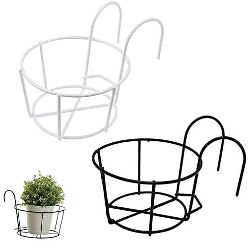 2 Pezzi Ringhiera Fioriere Pensili per Casa, Gancio Rotondo Supporto Fiori, Fioriere per Ringhiere Balcone Appendere, Fioriere da Appendere, per Casa, Balcone, Giardino, Ringhiera (Nero, Bianco)