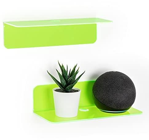 OAPRIRE Wandregal 2er-Set - Einfaches Erweitern der Wandfläche - Längen 23cm Acryl Regal ohne Bohren für Schlafzimmer, Bad, Küche, Wohnzimmer, Büro, Spielzimmer, mit Kabelclips - Leuchtendes Grün