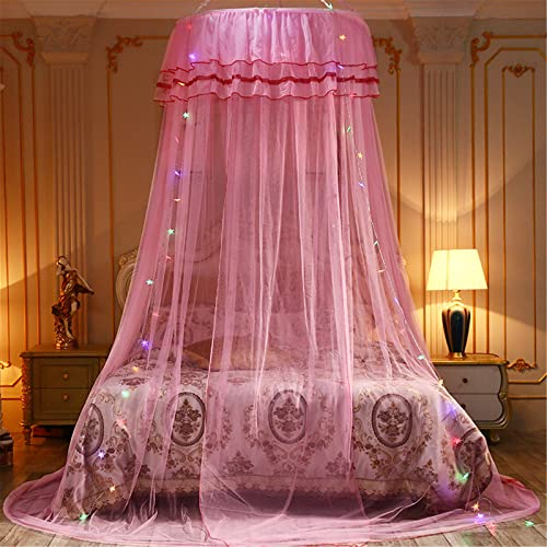 Kinder Moskitonetz Mädchen & Junge Betthimmel Babybett Baldachin Prinzessin Himmelbett Bettvorhang für Spiel Lesen Schlafzimmer Ankleidezimmer (Pink,Mit Licht)