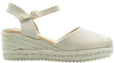 Benavente – Cuñas Mujer Esparto Abril Rojo | Alpargatas Cuña Mujer Media 4 Cuerdas Con Hebilla Al Tobillo | Plantilla Memory Foam Y Gel | Punta Cerrada Y Talón Destalonado