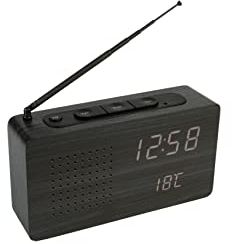 FISURA - Radiowecker schwarz. Tragbares Tischradio. Digitaler Wecker mit Radio 17,7 x 4,5 x 9 Zentimeter. Material:Holz.