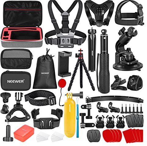 Neewer Pro Version 61 in 1 Action Camera Accessory Set Compatible with GoPro Hero 12 11 10 9 8 7 6 5 4 Black GoPro Max GoPro Fusion Insta360 X3 X2 GO 3 GO2 DJI Osmo Action 4 3 2 AKASO and More