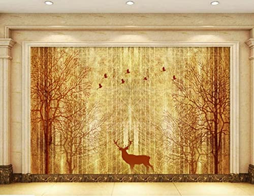 Papier Peint Panoramique Elk De La Jungle Dorée Papier Peint Intissé 3D Murale Tableaux Muraux Tapisserie Salon Chambre