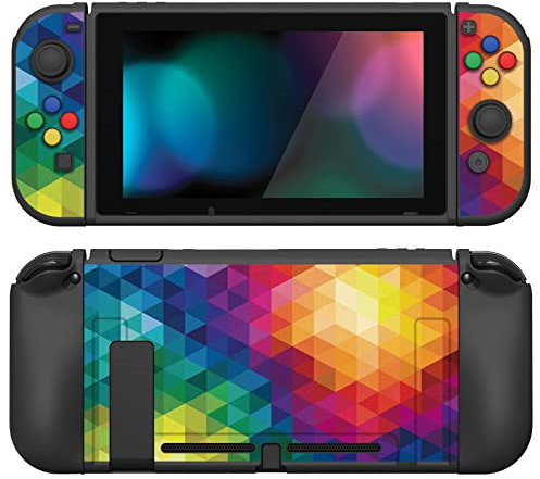 playvital Cover Protettiva Custodia per Nintendo Switch,Copertura Morbida Pellicola Vetro Temperato Copri Analogici Tasti per Nintendo Switch Joycon Console-ZealProtect-Triangolo Colorato