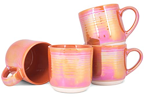 Elanze Designs Glossy Reactive Glaze Large 17 Fluid Ounce Everyday Kitchen Food Grade Ceramic Stoneware Coffee Mug Cup with Comfort Curved Handles, Set of 4, Burnt Orange