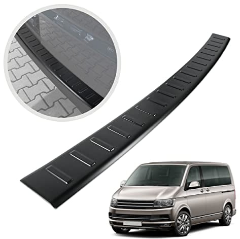 CHROMEMASTER| Ladekantenschutz Stoßstangenschutz | Kompatibel mit VW T5 2003-2015 | Schwarz lackierter Edelstahl, Matte | Lackschutzleiste Sichert den Heckstoßfänger vor Kratzern