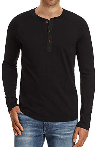 NITAGUT Men's Long Sleeve Tops Casual Cotton Basic Henley T Shirts for Men,Black,X-Large
