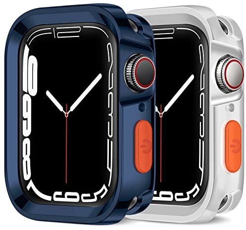 Amizee 2 Pezzi Cover Robusta Cover Compatibile con Apple Watch Series 9/8/7 45mm Series 6/SE/5/4 44mm, Custodia Protettiva Placcato TPU Antiurto Compatibile con iWatch (Blu/Trasparente)