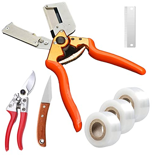 Obstbäume Pfropfschere, Pfropfen Werkzeug Kit Garten Ratschenschere Set Einhand Pfropfen Schneidwerkzeug Garden Grafting Tool mit Ersatzteil Klinge für Obstbäume/Blumen/Zweige