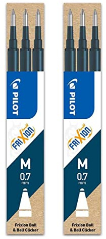 PILOT 2 Sets mit 3 Ersatzminen für Frixion Ball BLS-FR7 blau schwarz