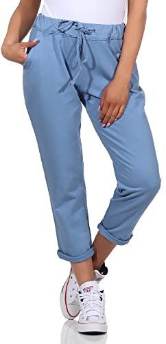 Damen Jogginhose im Boyfriend-Style Sweatpants für Freizeit Sport Fitness Yoga Training 3569 (as3, Numeric, Numeric_42, Numeric_46, Regular, Long, Blau)