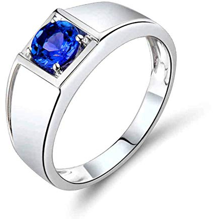 Lieson Ehering Weißgold Herren 750 18K, Hochzeitsringe Herren Klassisch Solitär Rund Tansanit mit 0.61ct Verlobungsringe Weißgold Gr.53 (16.9)