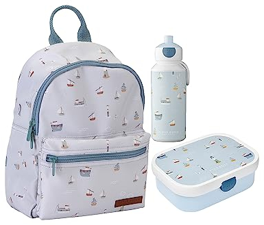 Little Dutch SB-RU-BD-PU Set Kinderrucksack & Brotdose Campus & Trinkflasche Pop-up - Sailors Bay