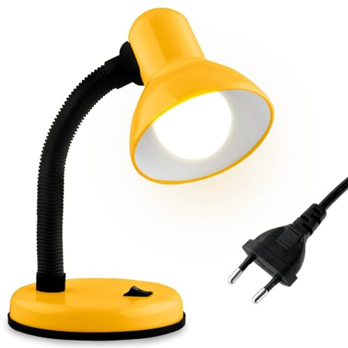 Lumiled Schreibtischlampe klassisch Leselampe Tischleuchte Flexibler Hals Arbeitsleuchte mini Nachttischlampe E27 Fassung Tischlampe aus Metall Kinderzimmer für Lesen Studieren Mädchen Junge gelb