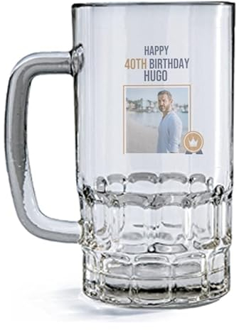 Wanapix | Jarra de Cerveza Personaliza con Foto y Texto | Jarra de Cristal Transparente | 500 ml | Apta Lavavajillas | Cumpleaños