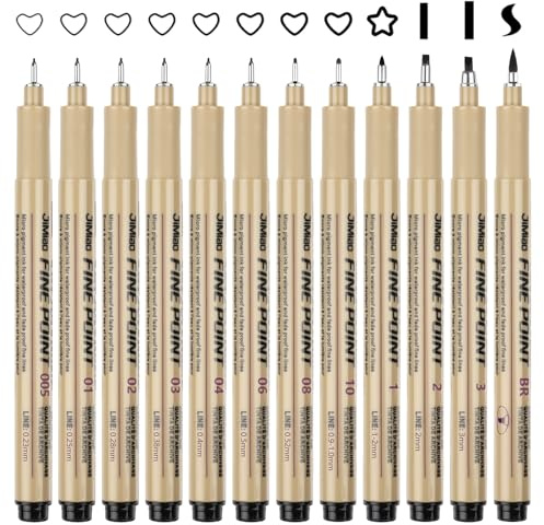 Fineliners Pens,12 pcs Fine Liner Pens Black with 12 Different Line Widths | Drawing Pens for Artists, Black Fineliner Pens for Illustration, Sketching, Technical Drawing