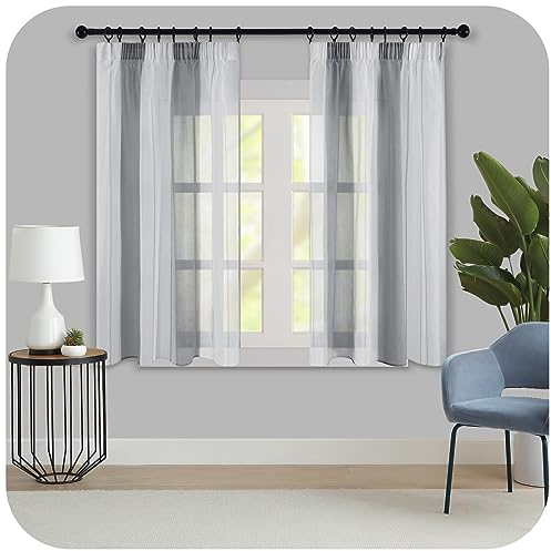 MRTREES Vorhänge Mit Kräuselband Grau und Weiß Streifen Gardinen Schlafzimmer Vorhang 175x140 cm Store 2 Set