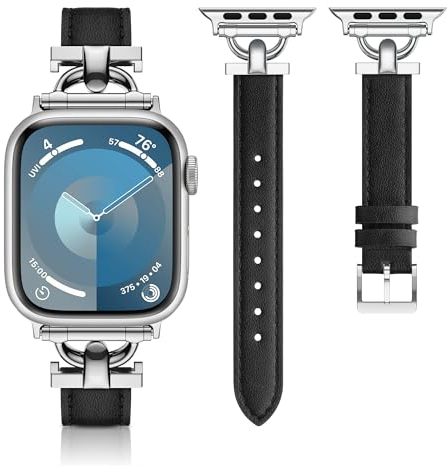 Tuocal Bracelet en cuir véritable souple compatible avec Apple Watch 41 mm, 40 mm, 38 mm, pour iWatch Series 9, 8, 7, 6, 5, 4, 3, 2, 1, SE, Sports Edition, homme et femme