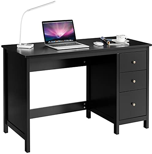 COSTWAY Schreibtisch mit 3 Schubladen, Computertisch aus Holz, Kinderschreibtisch, PC-Tisch, Bürotisch für Zuhause, Büro, 120 x 50 x 75 cm (Schwarz)