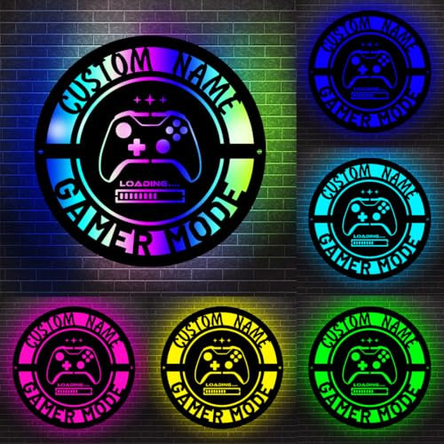 Benutzerdefinierte Name Bunte Licht Gamer Tag Neon Zeichen, Personalisierte Spielraum Neon Zeichen für Wanddekoration, Dimmbare Gamer Led Lights Zeichen, USB Powered Gamer Geschenke (Holz-01)