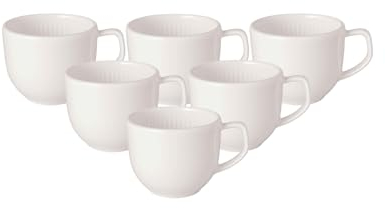 Villeroy & Boch - Juego de 6 tazas de café espresso Afina de porcelana premium, taza superior para moca y espresso, fabricada en Alemania, apta para lavavajillas y microondas, apilable, color blanco